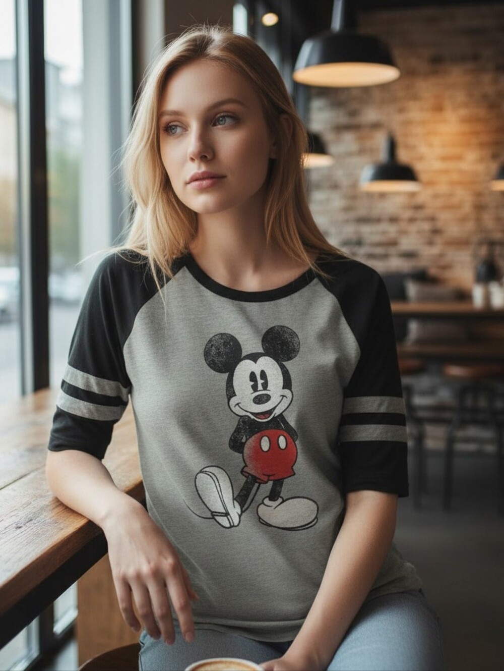 Mickey Mouse Baseball Tee Women 1x Contrasting Raglan 1/2 Sleeve